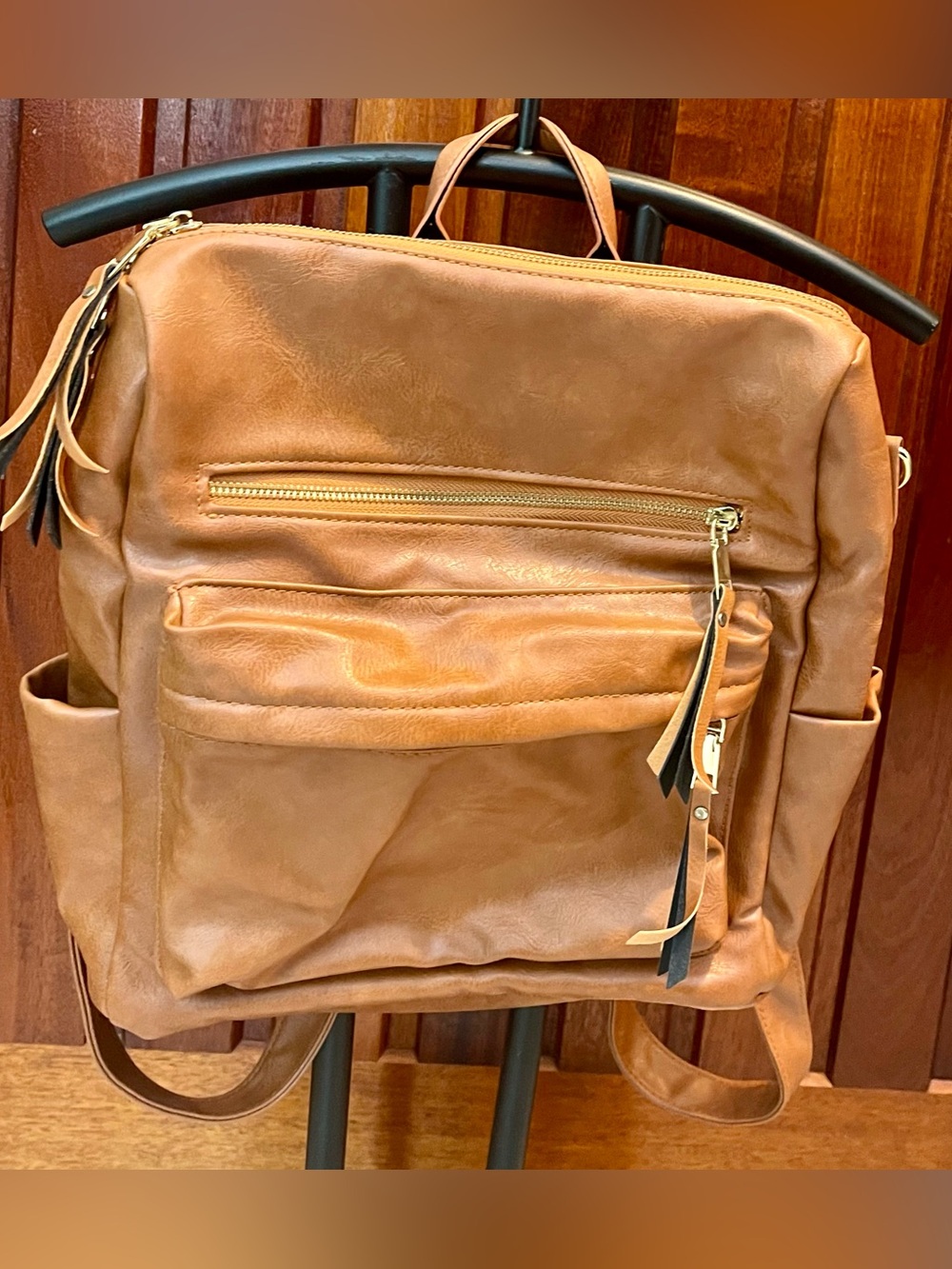 Brown Vegan Leather Sophia Backpack Purse